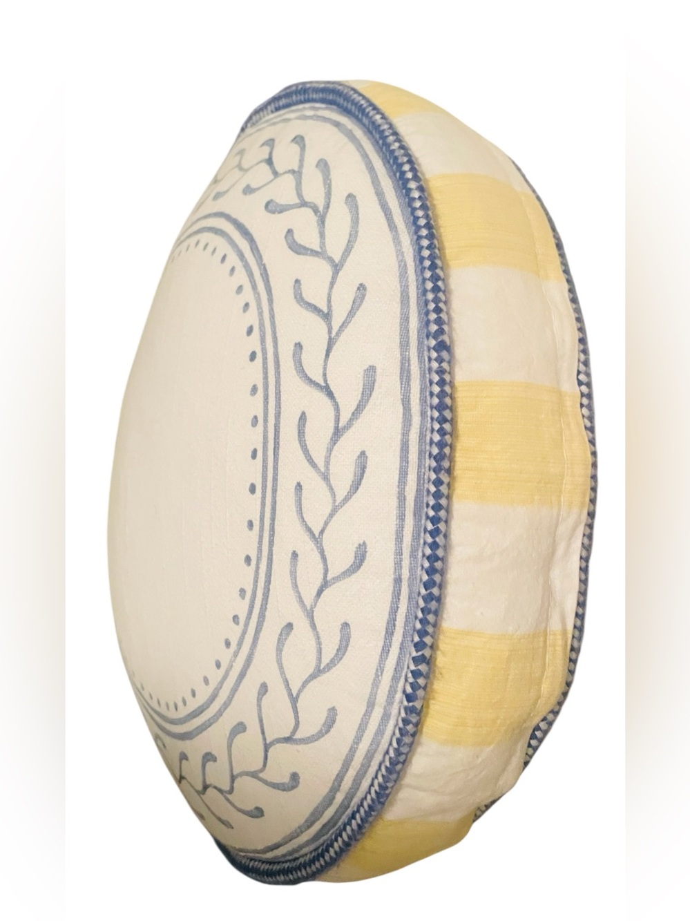 Blue & White Round Coastal Accent Pillow 14” Designer Nautical Throw Pillow - Picture 6 of 7